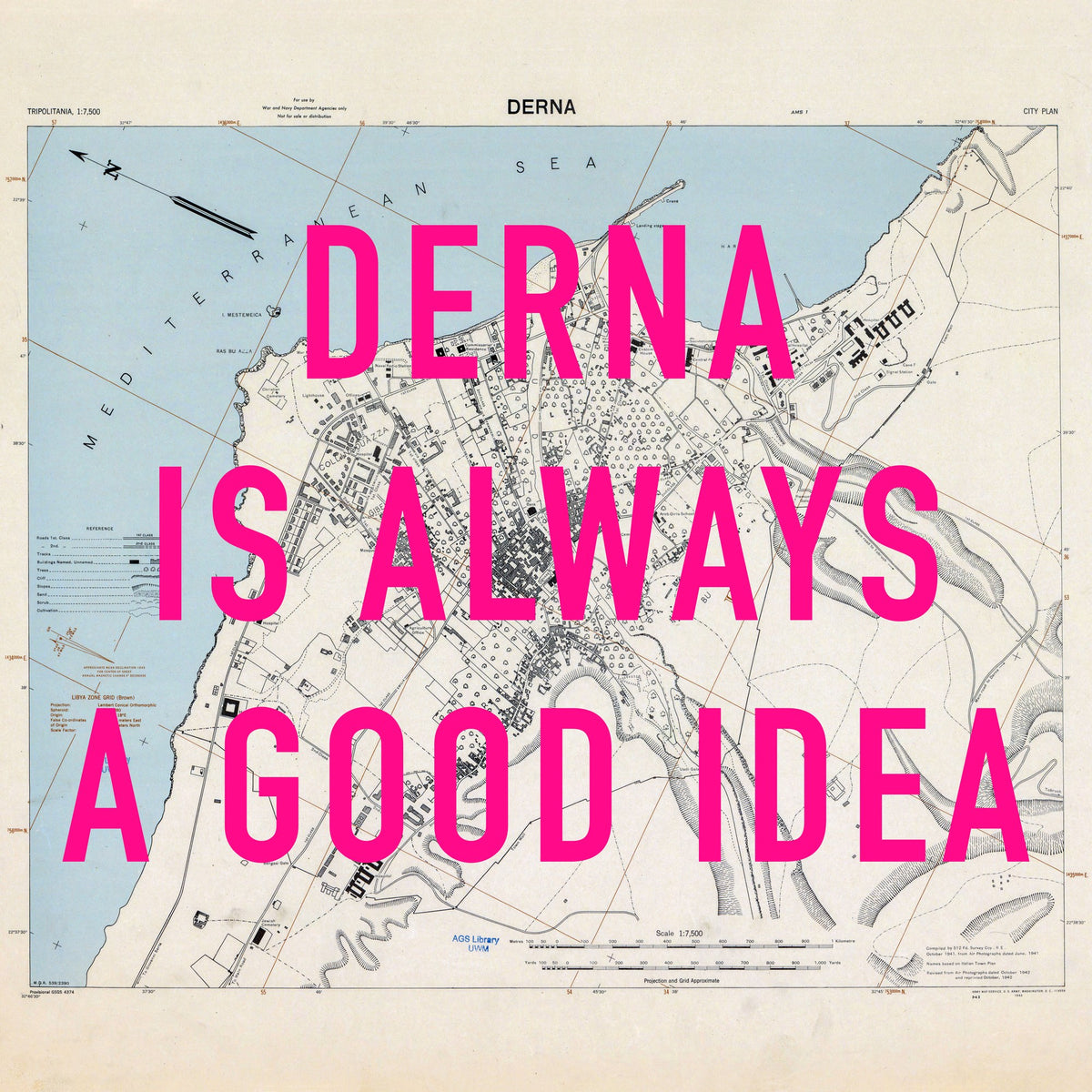 Derna Retro Pop Art Map Print (square) - Magic Posters