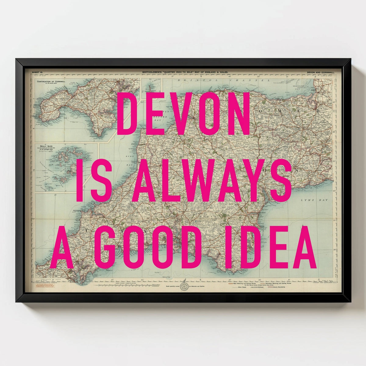 Devon Retro Pop Art Map Print - black frame mockup - Magic Posters