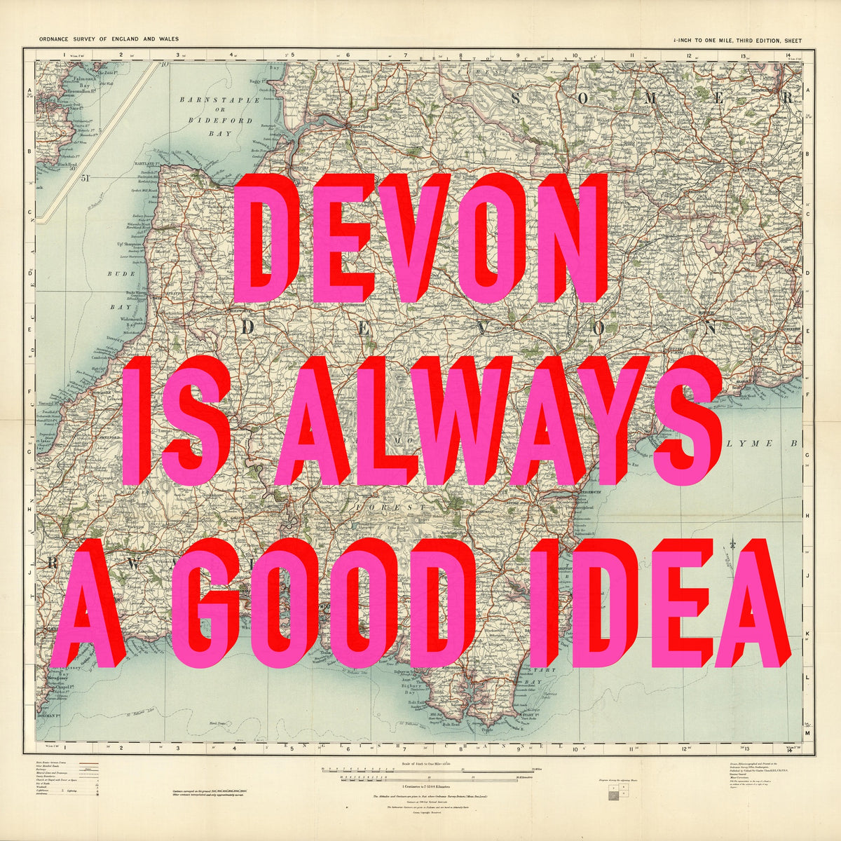Devon Retro Pop Art Map Print