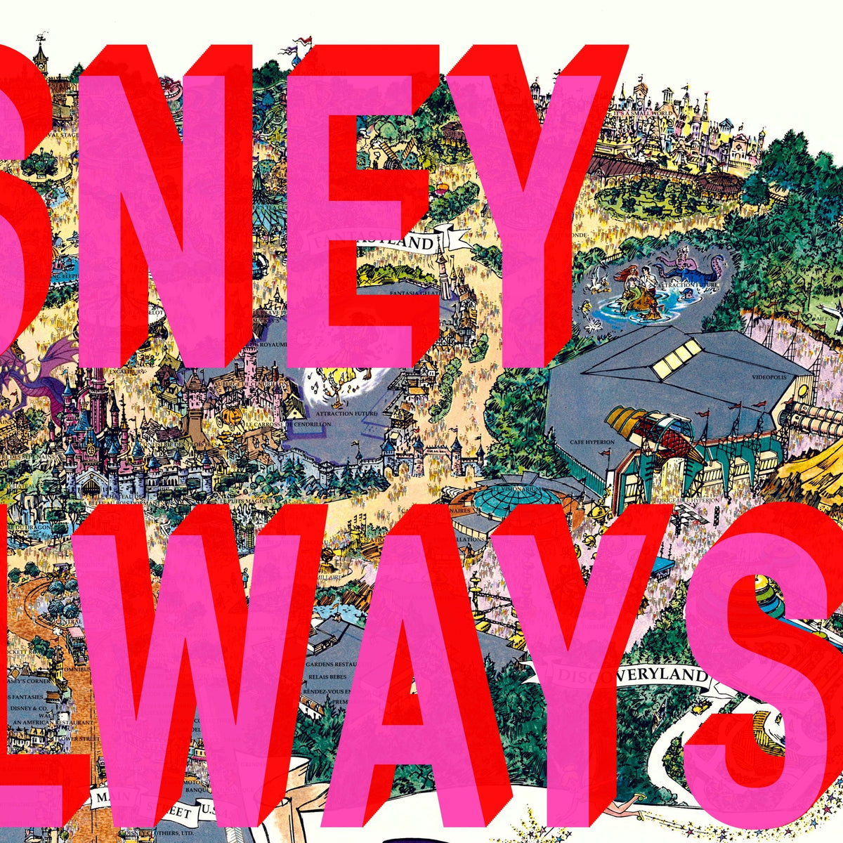 Disneyland Paris Retro Pop Art Theme Park Map Print