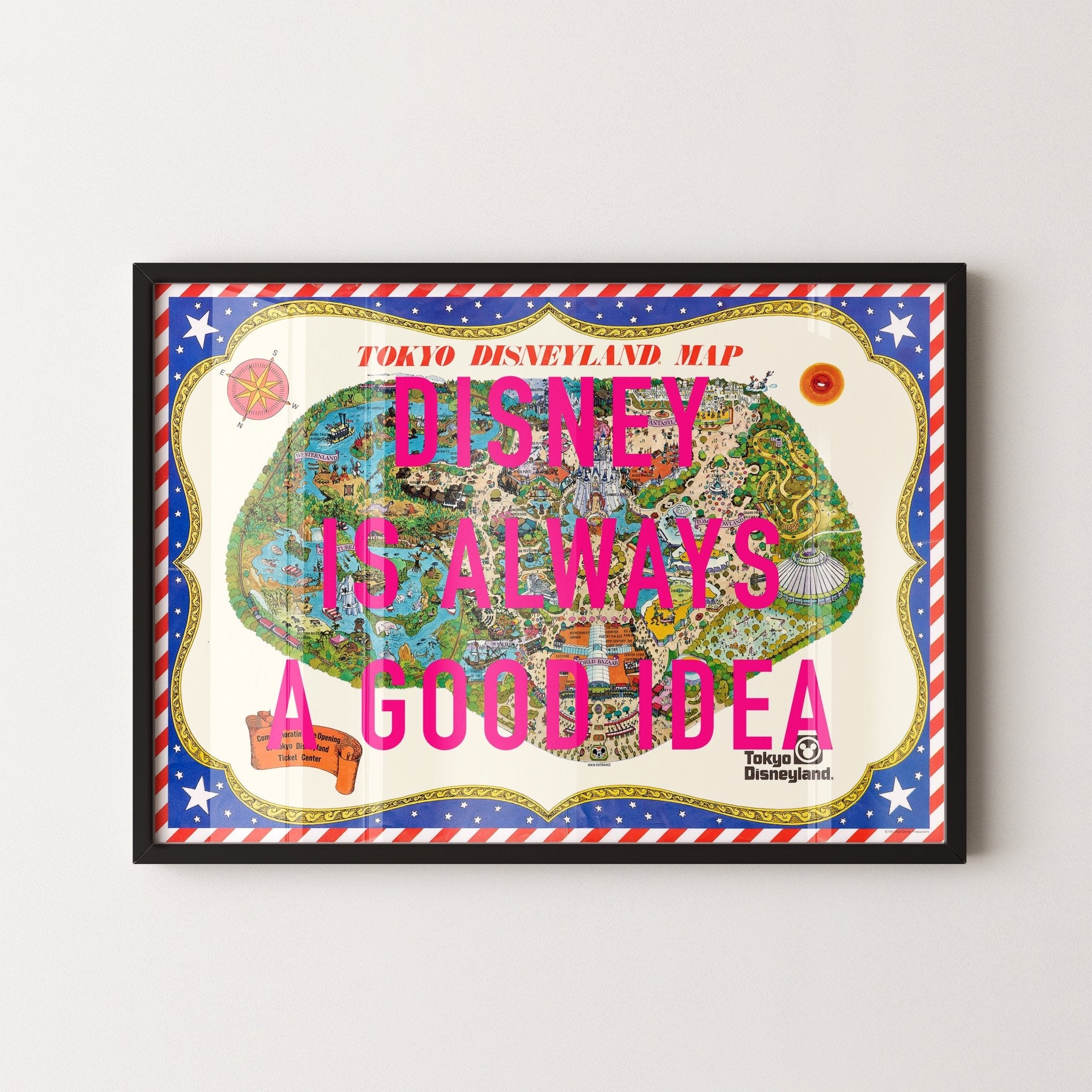 Disneyland Tokyo Retro Pop Art Theme Park Japan Map Print - Magic Posters