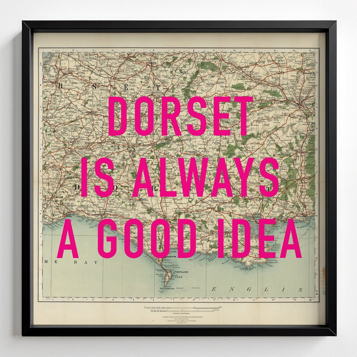 Dorset Retro Pop Art Map Print (Square) - black frame mockup - Magic Posters