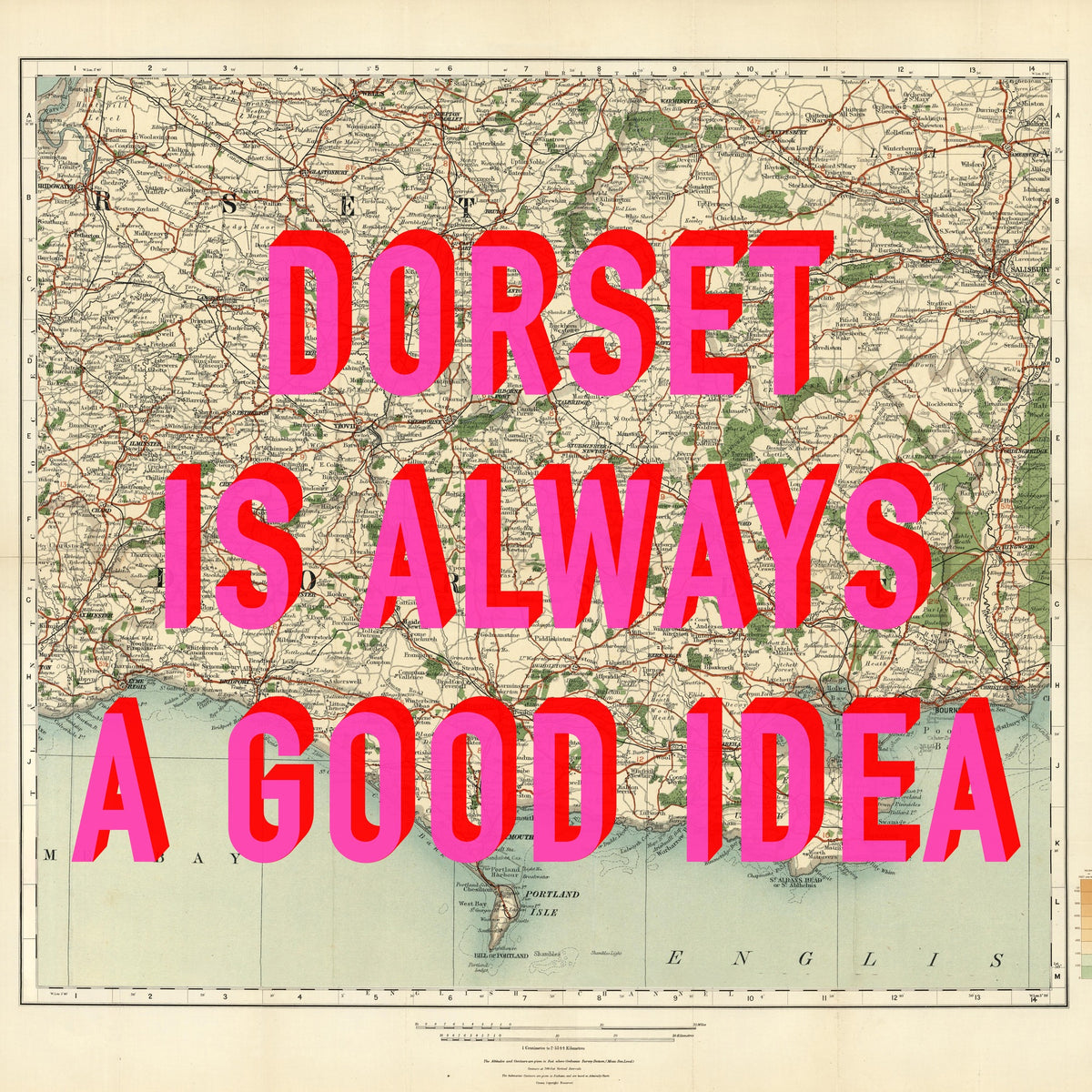 Dorset Retro Pop Art Map Print (Square)