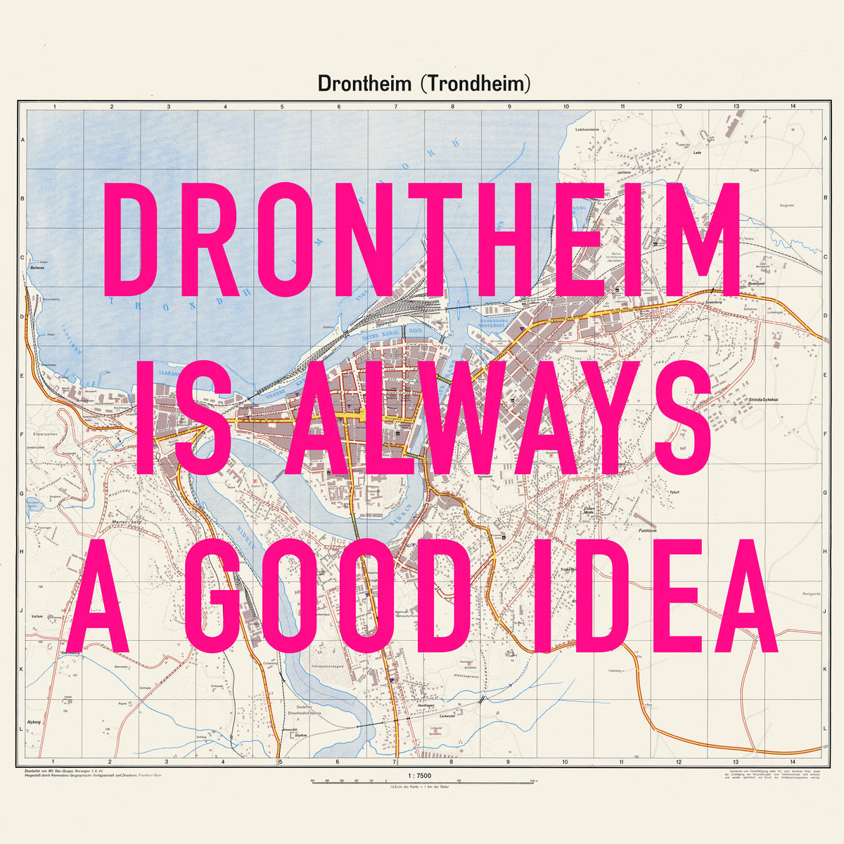 Trondheim (Drontheim) Retro Pop Art Map Print (square) - Magic Posters