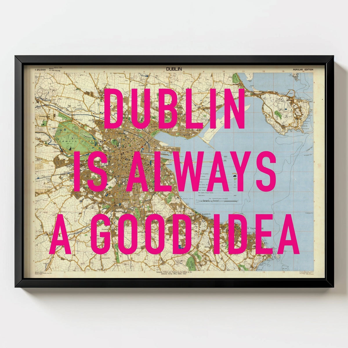 Dublin Retro Pop Art Map Print - black frame mockup - Magic Posters