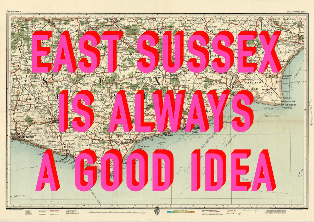 East Sussex Retro Pop Art Map Print