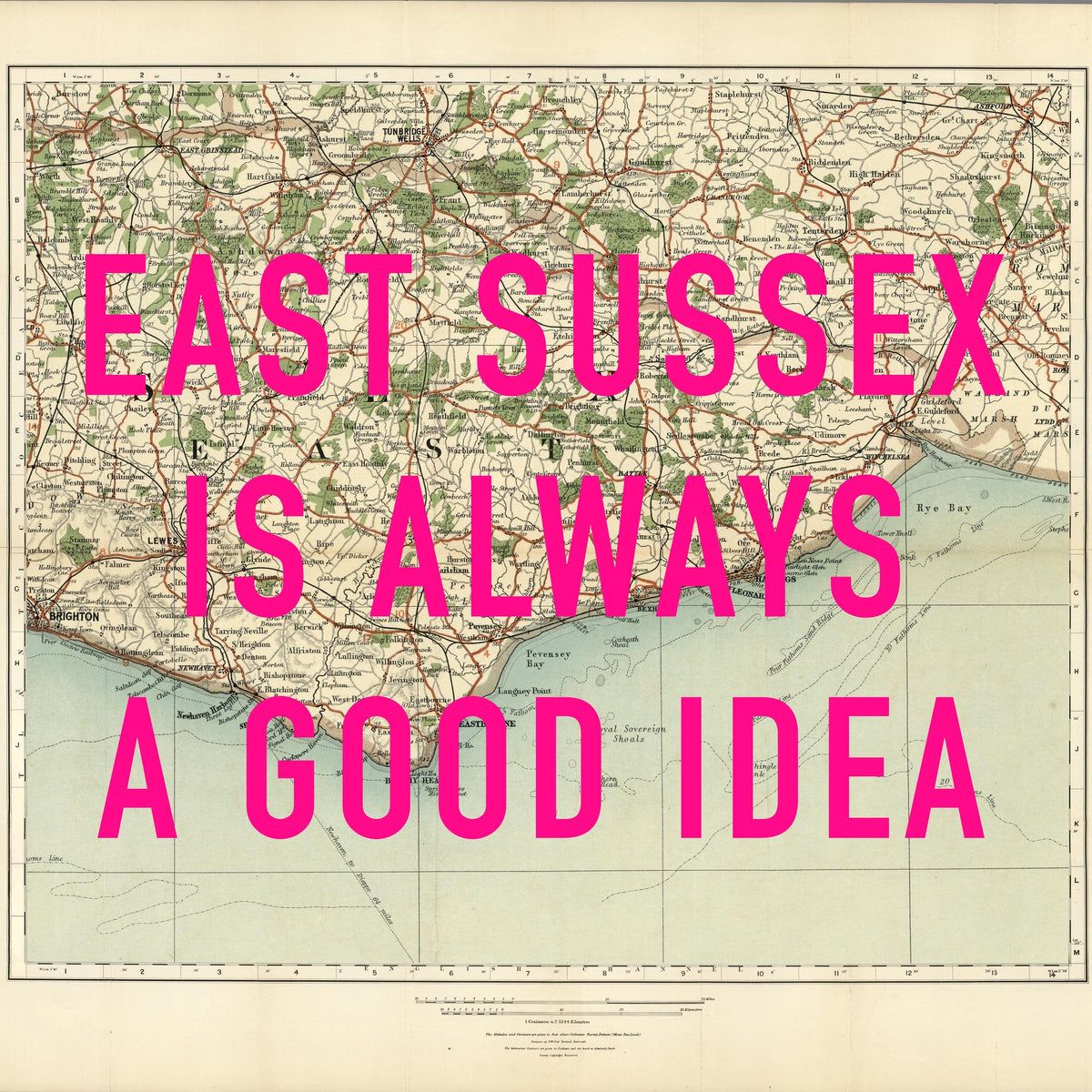 East Sussex Retro Pop Art Map Print