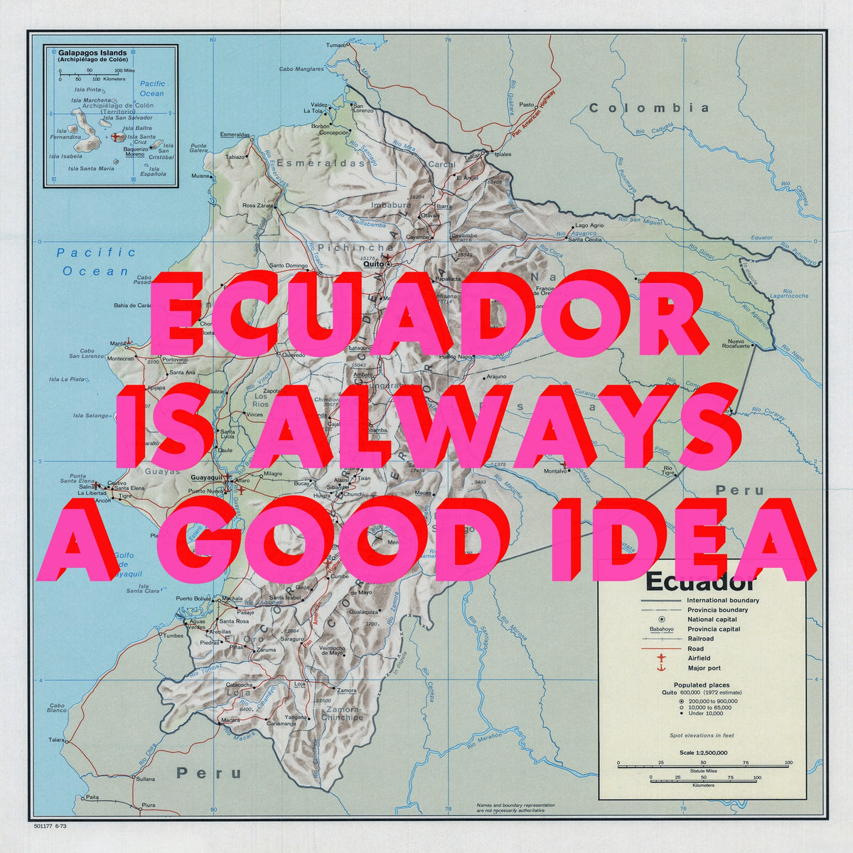 Ecuador Retro Pop Art Map Print (square)