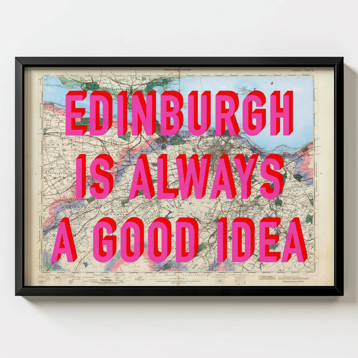 Edinburgh Retro Pop Art Map Print - black frame mockup - Magic Posters