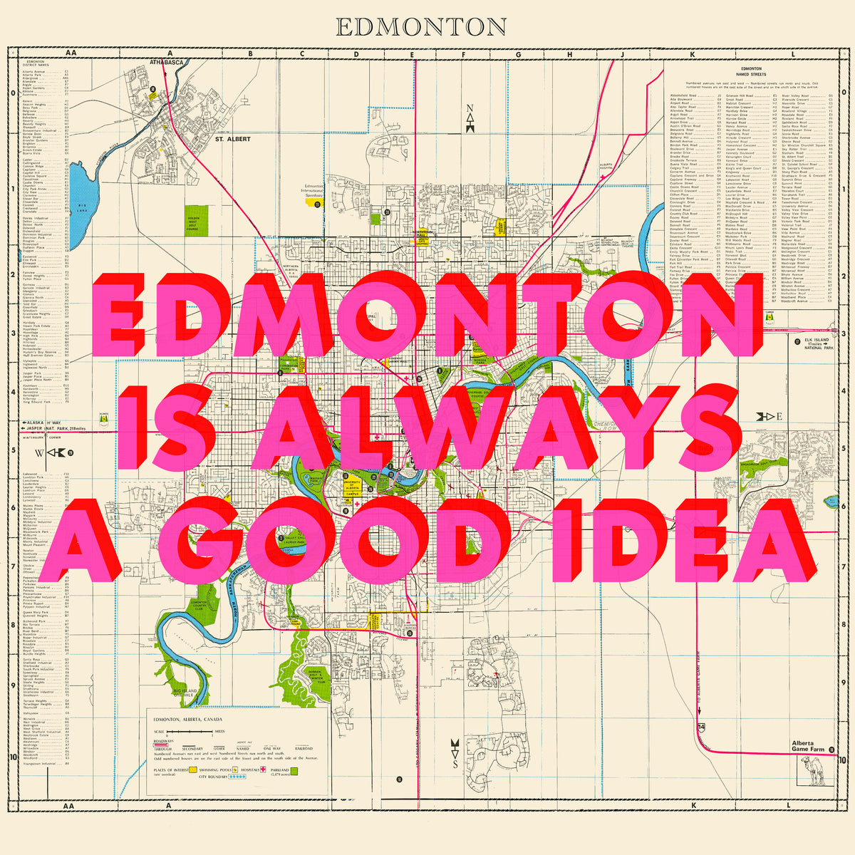 Edmonton Retro Pop Art Map Print (square) - Magic Posters