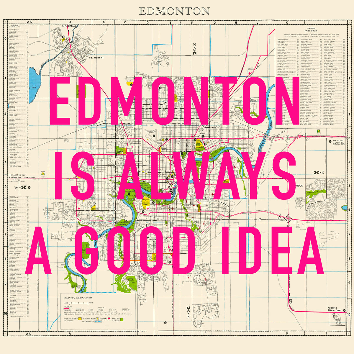 Edmonton Retro Pop Art Map Print (square) - Magic Posters