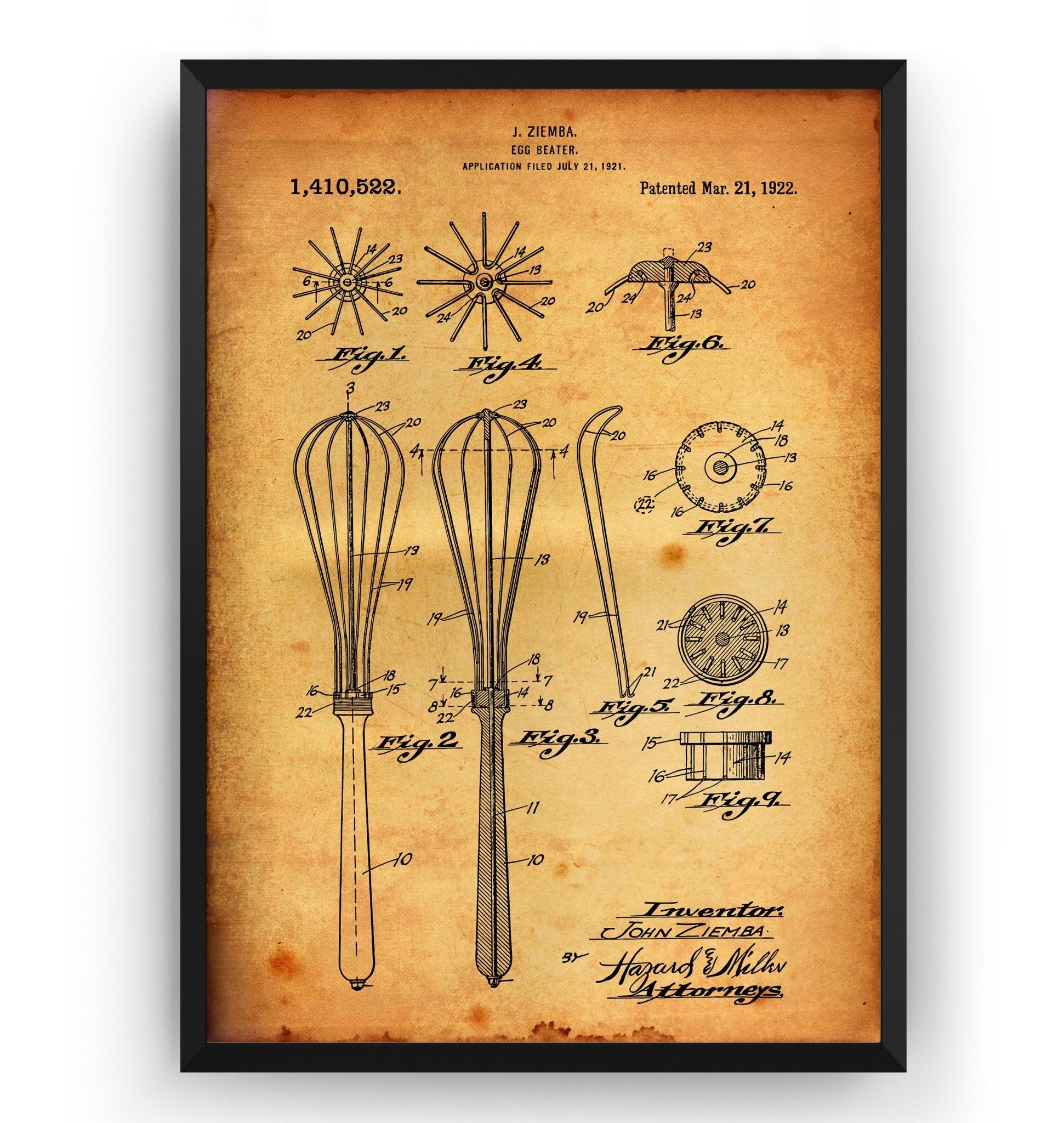 Egg Beater Whisk 1922 Patent Print - Magic Posters