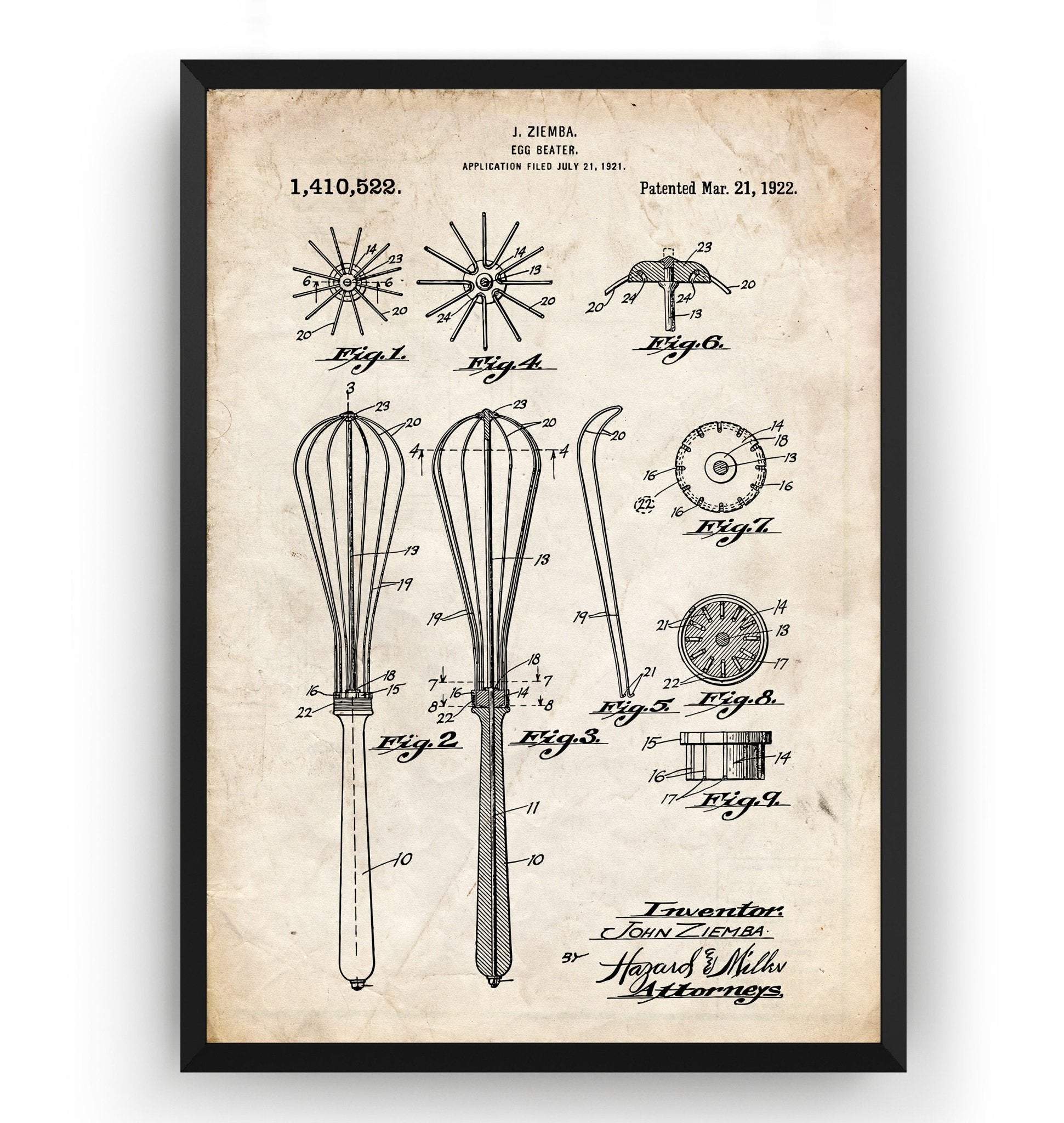Egg Beater Whisk 1922 Patent Print - Magic Posters