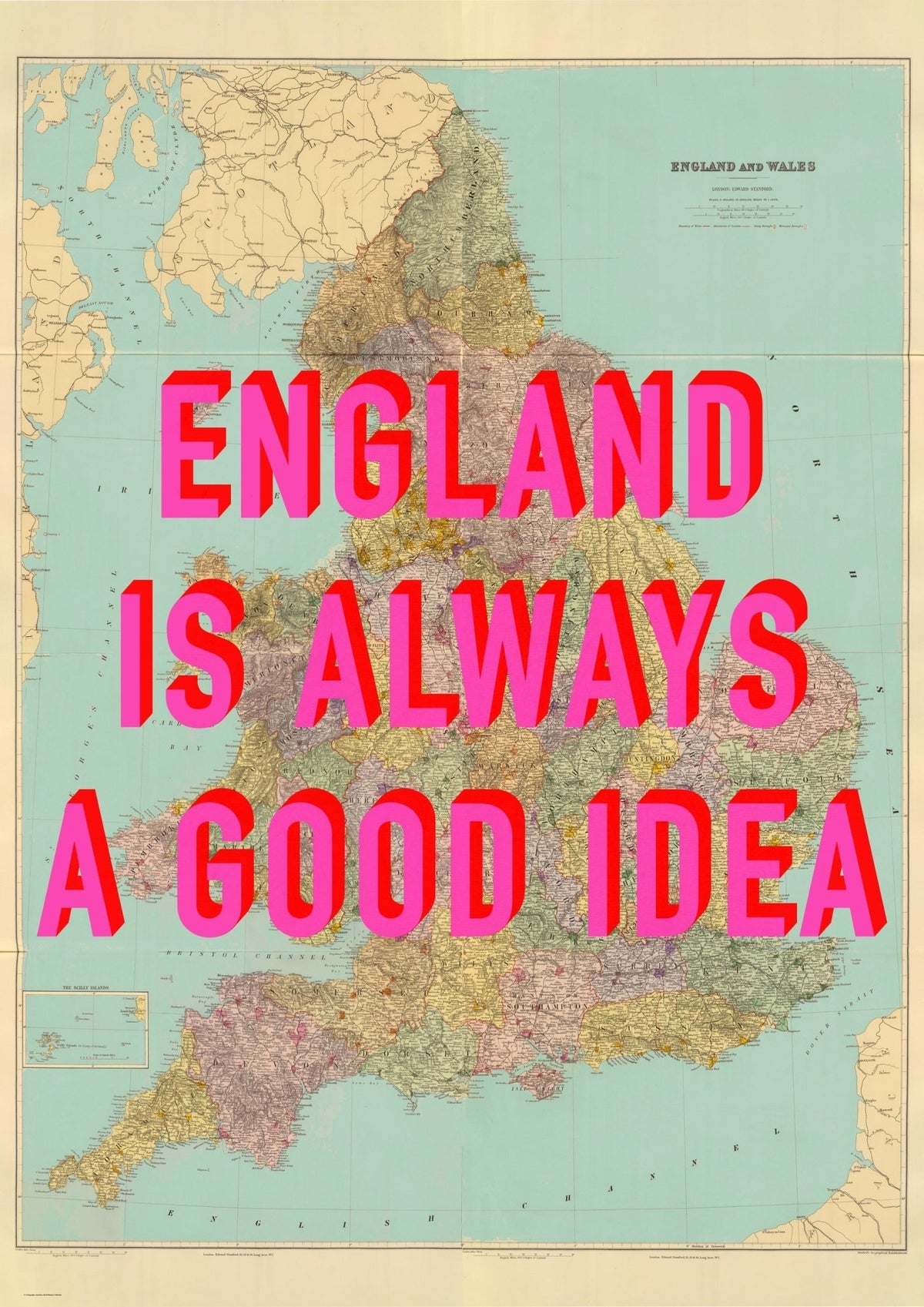 England Retro Pop Art Map Print (portrait)