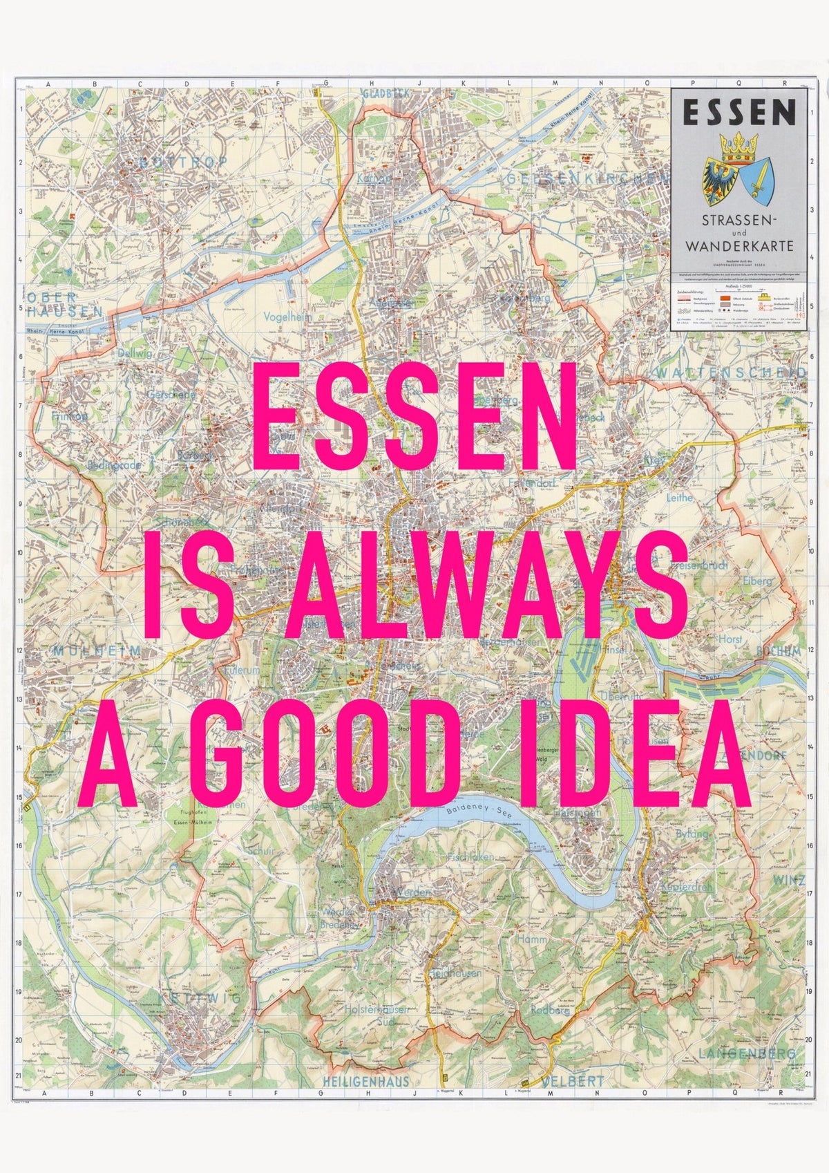 Essen Retro Pop Art Map Print (portrait) - Magic Posters