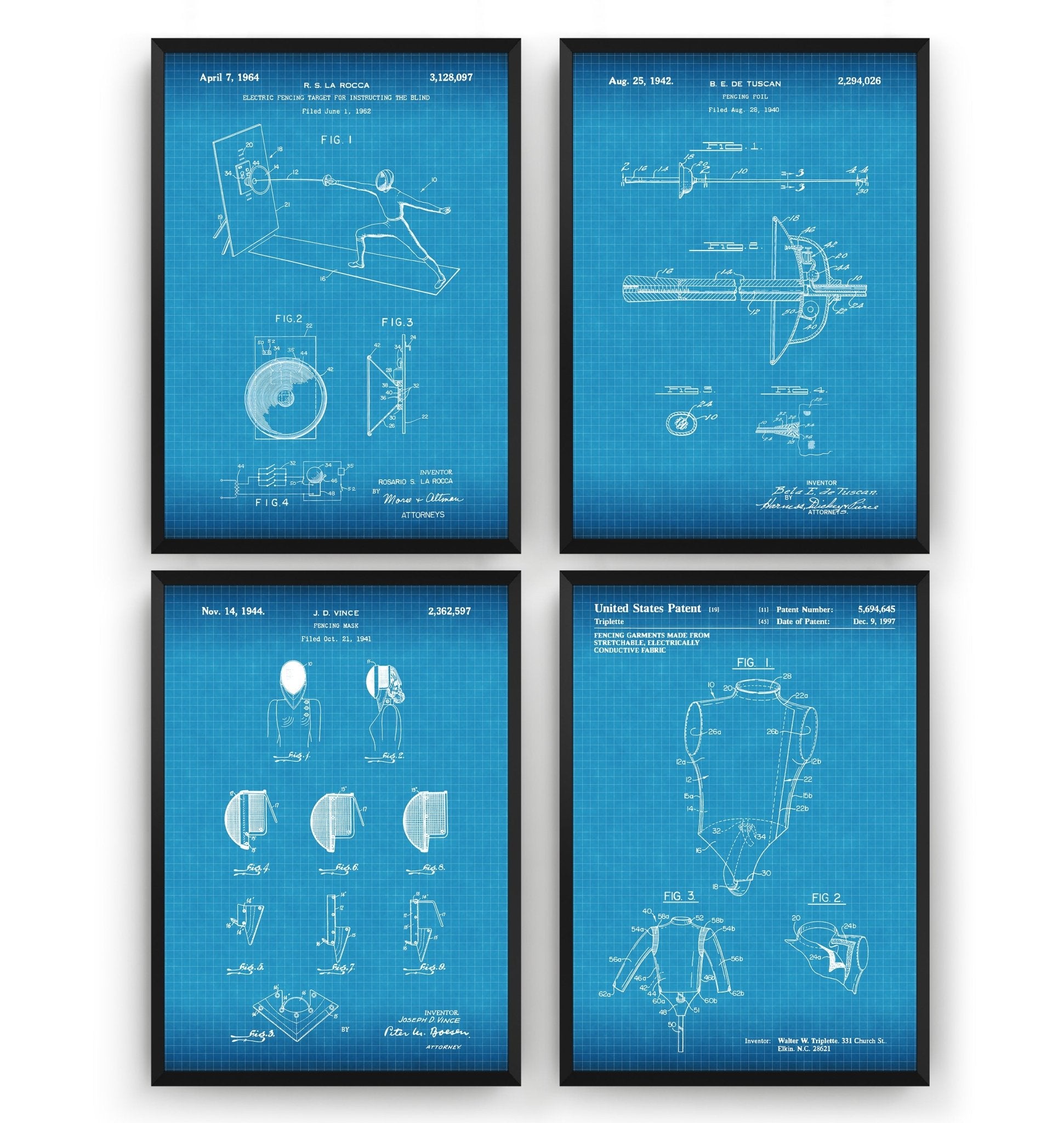 Fencing Set Of 4 Patent Prints - Magic Posters