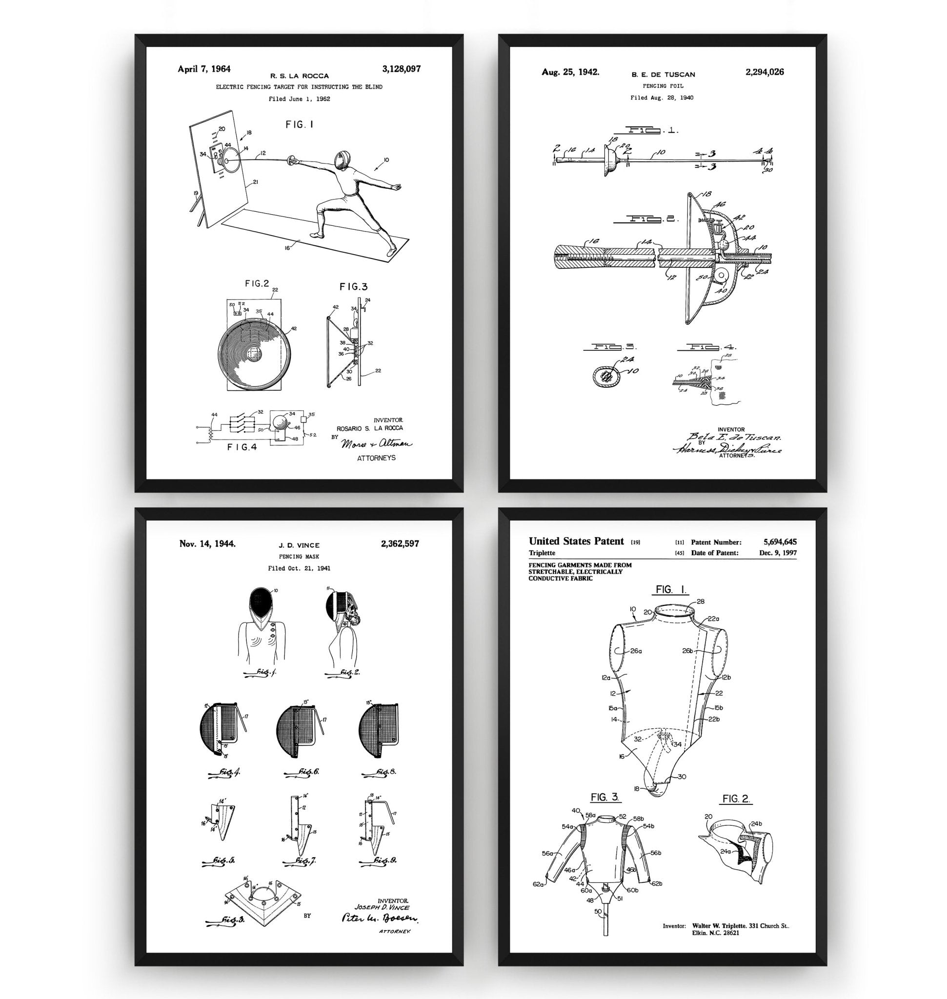 Fencing Set Of 4 Patent Prints - Magic Posters