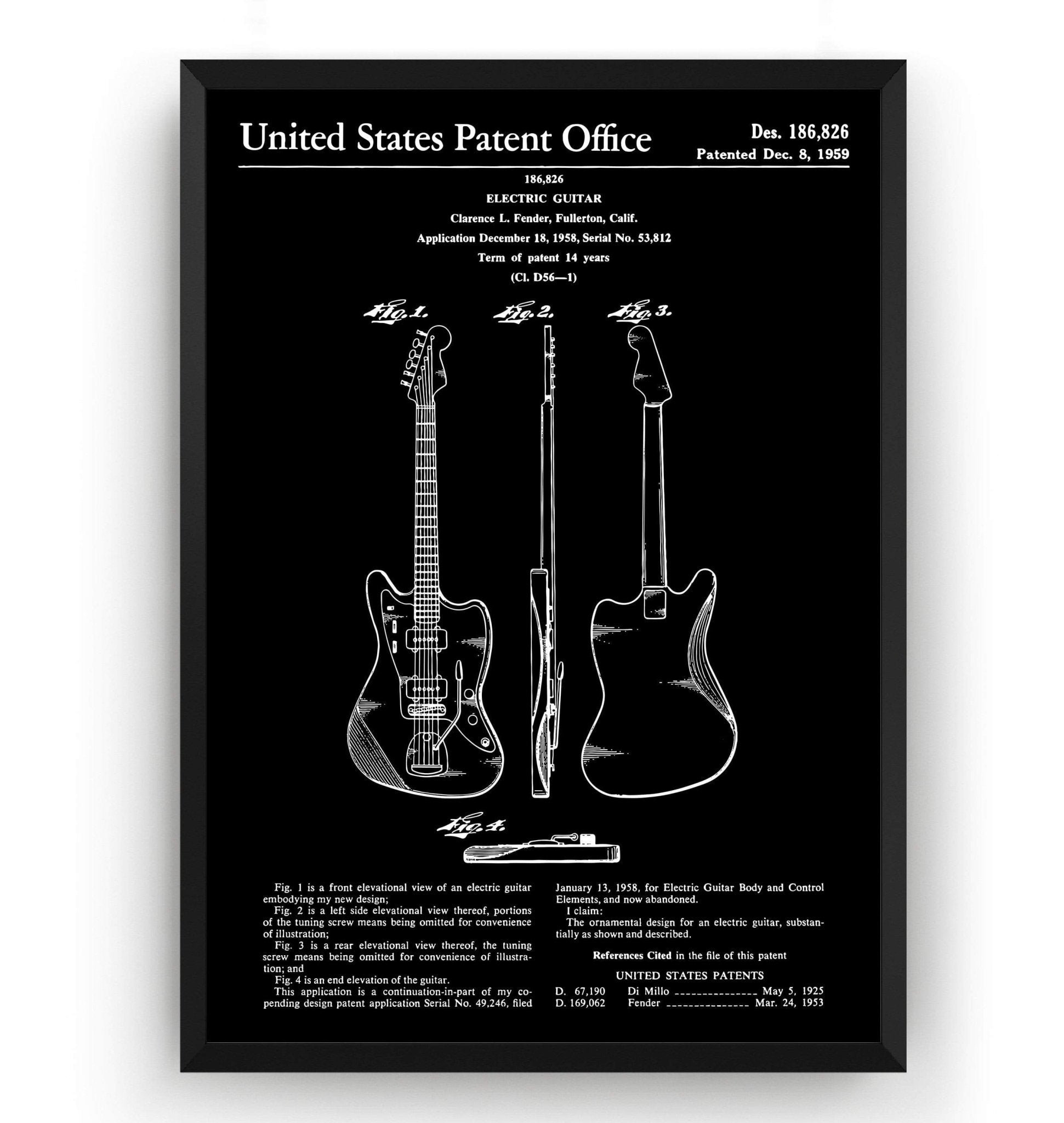 Fender Jazzmaster Guitar 1959 Patent Print - Magic Posters