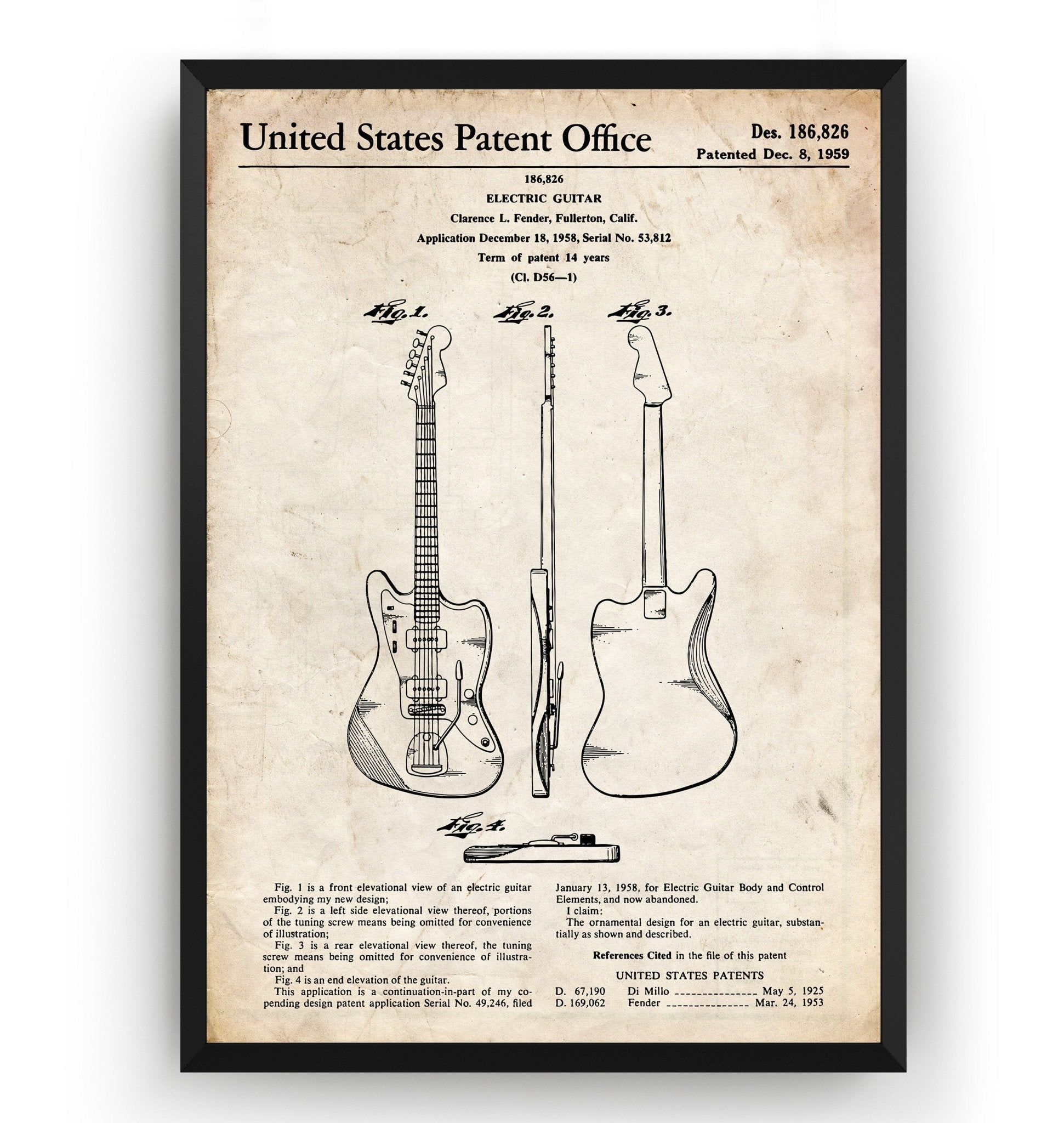 Fender Jazzmaster Guitar 1959 Patent Print - Magic Posters