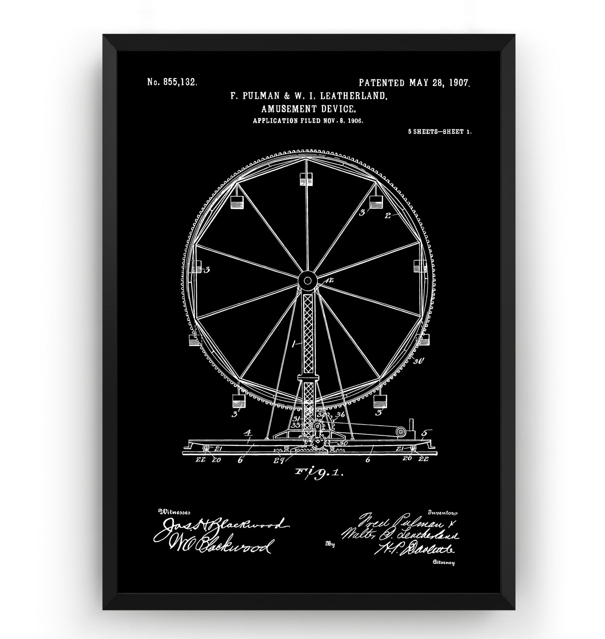 Ferris Wheel 1907 Patent Print - Magic Posters