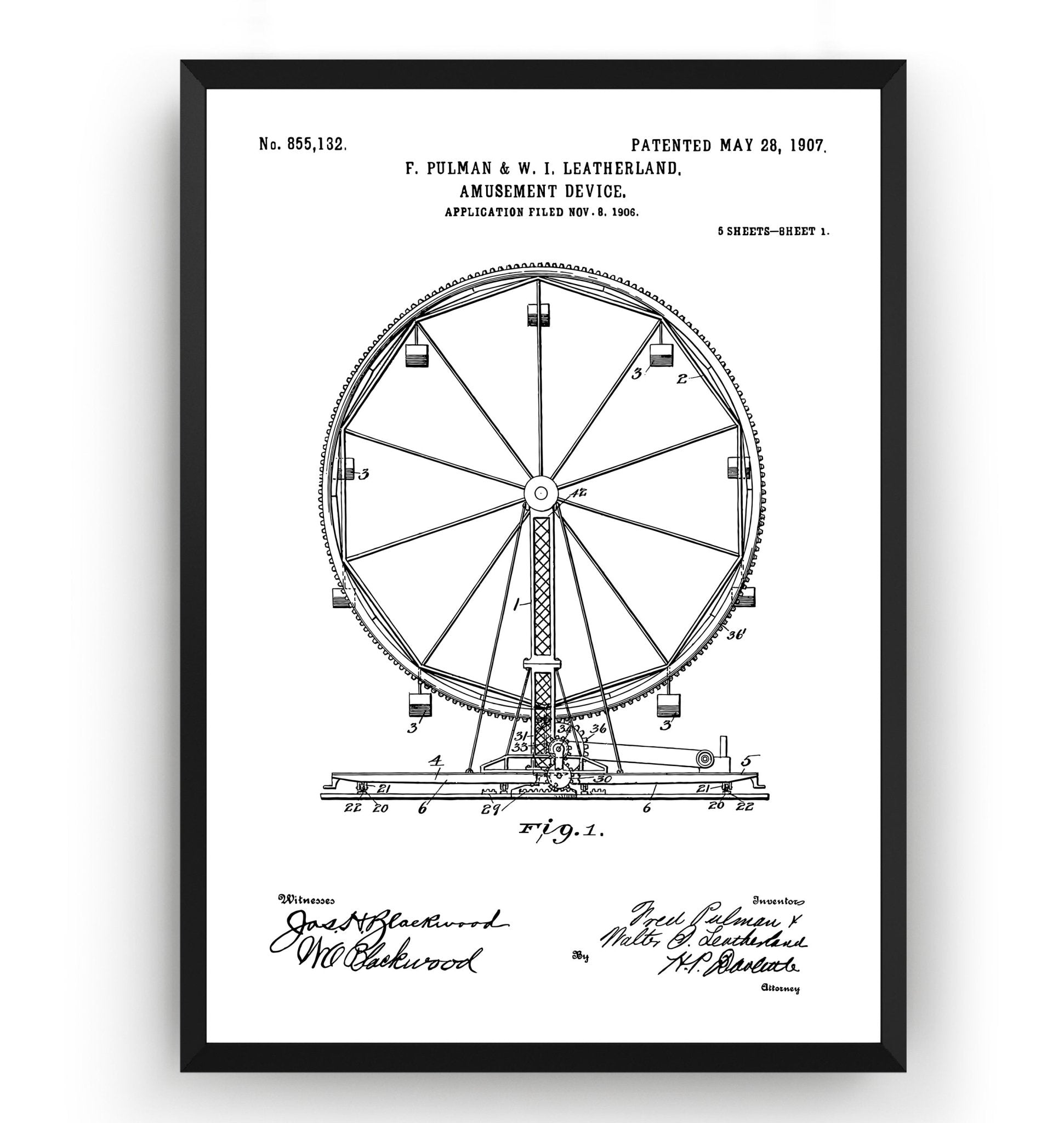 Ferris Wheel 1907 Patent Print - Magic Posters