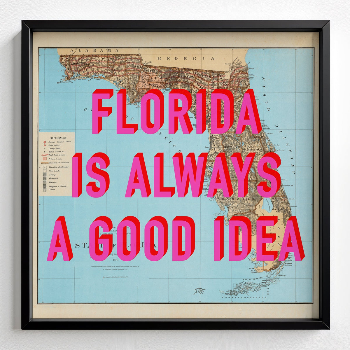 Florida Retro Pop Art Map Print - black frame mockup - Magic Posters