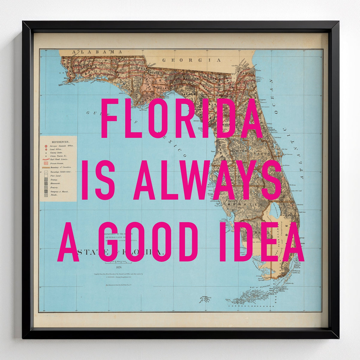 Florida Retro Pop Art Map Print - black frame mockup - Magic Posters