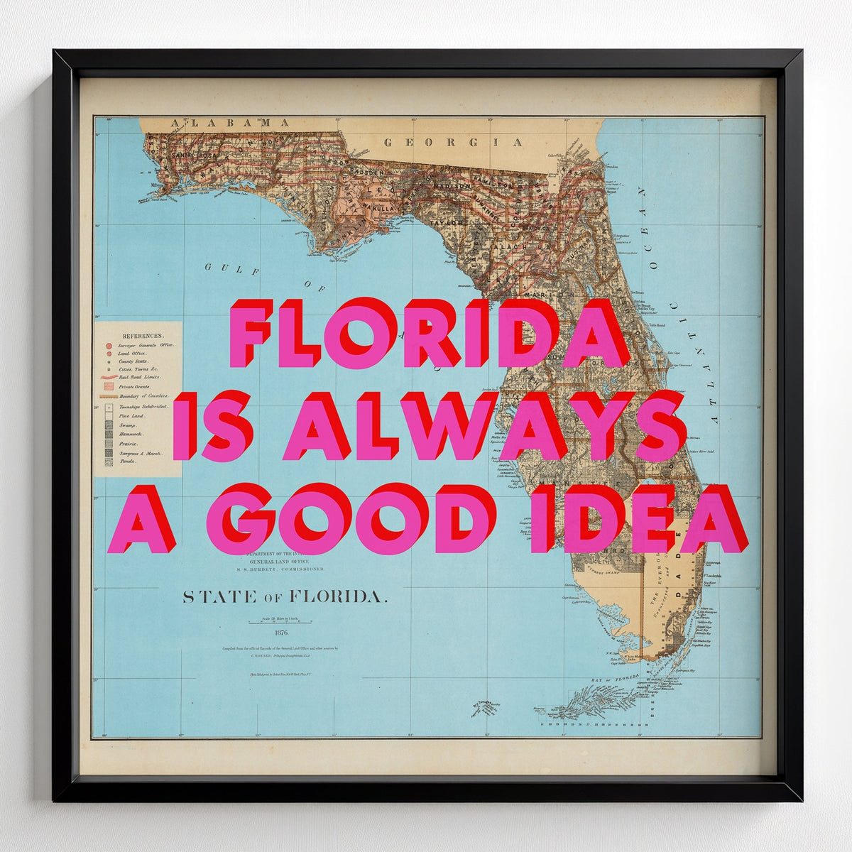 Florida Retro Pop Art Map Print - black frame mockup - Magic Posters