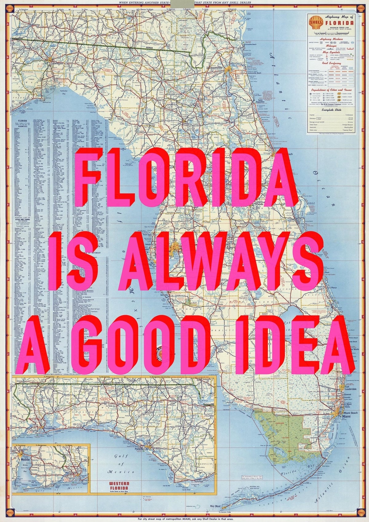 Florida Retro Pop Art Map Print