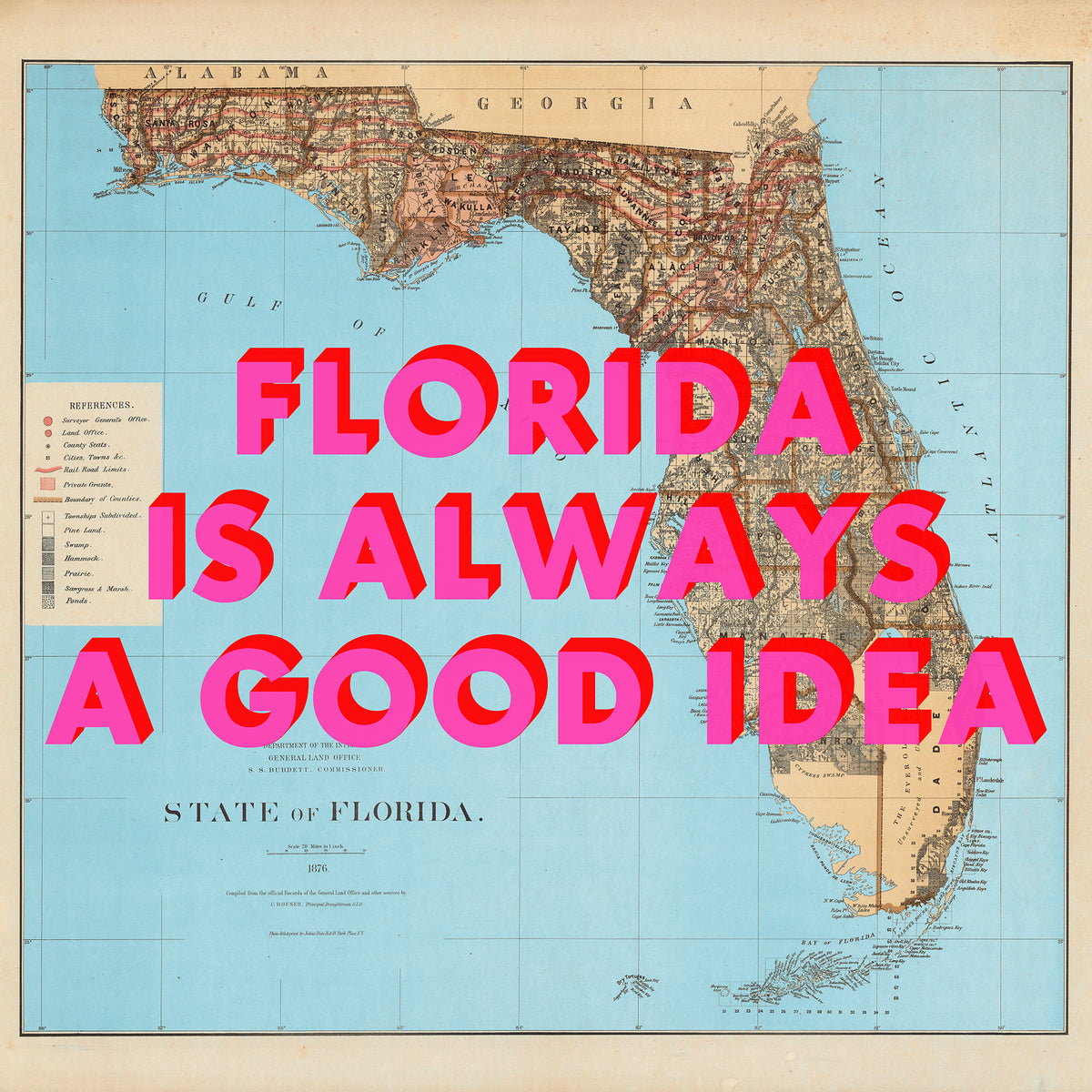 Florida Retro Pop Art Map Print