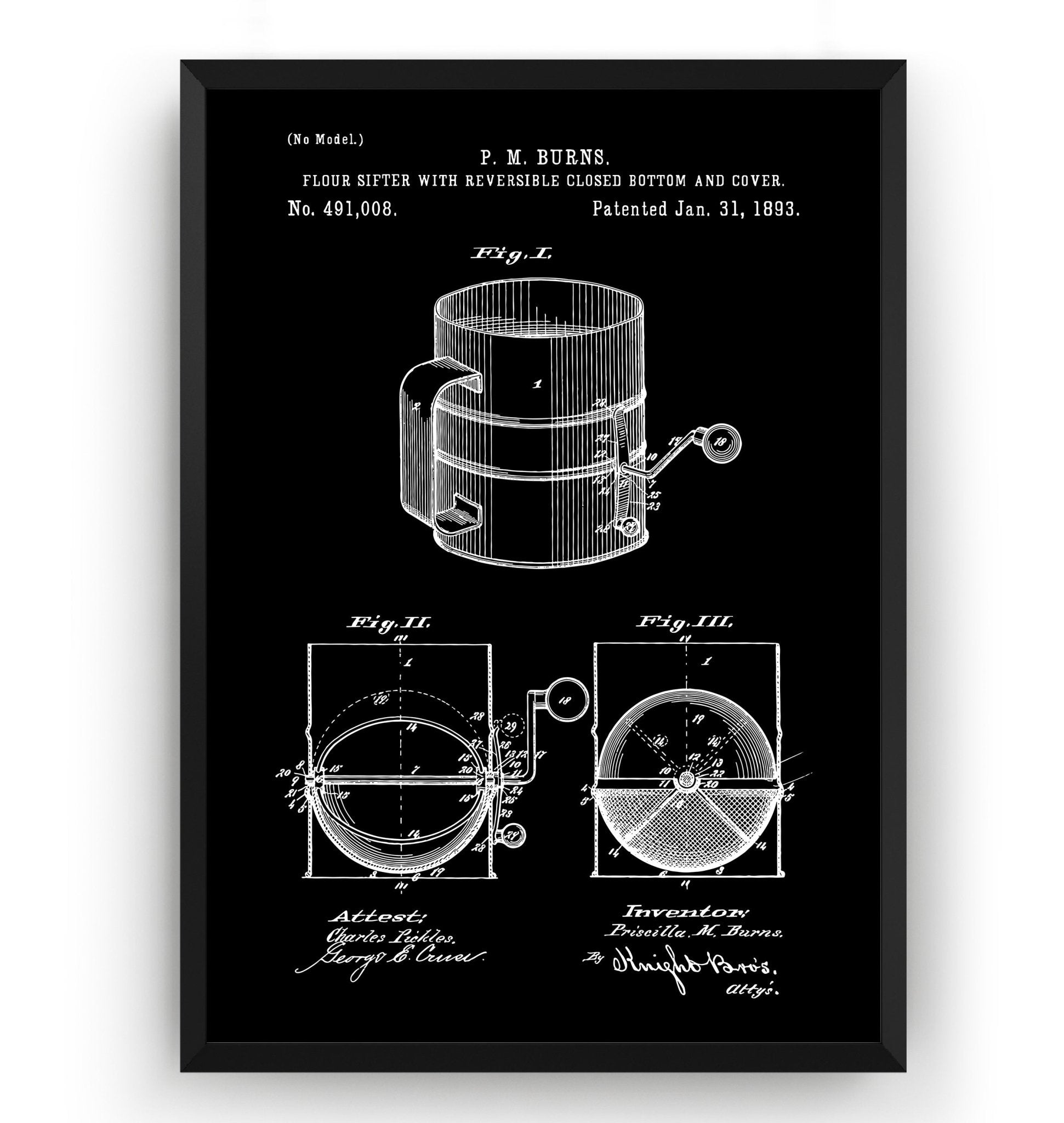 Flour Sifter 1893 Patent Print - Magic Posters