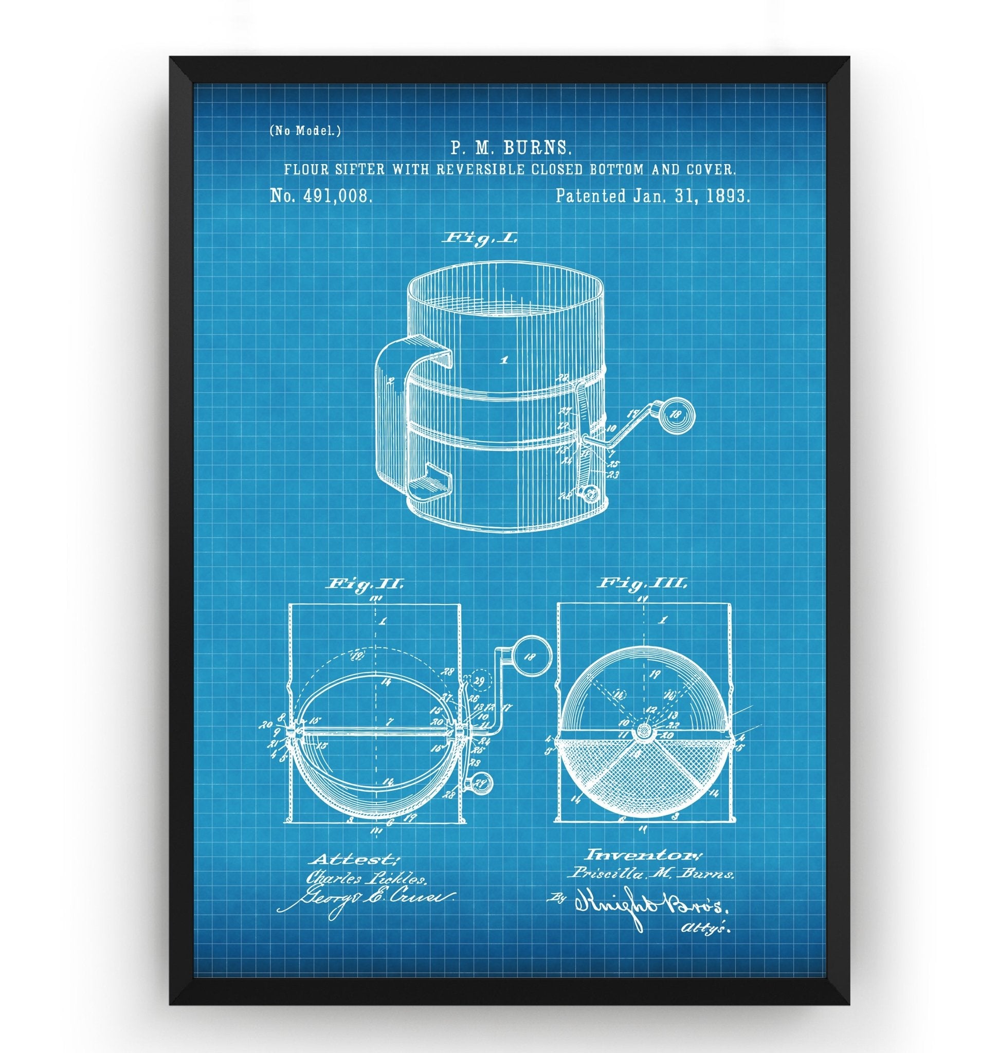 Flour Sifter 1893 Patent Print - Magic Posters