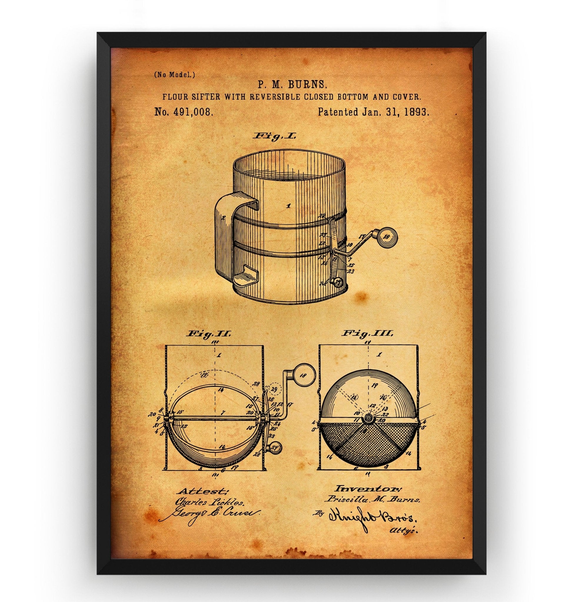 Flour Sifter 1893 Patent Print - Magic Posters