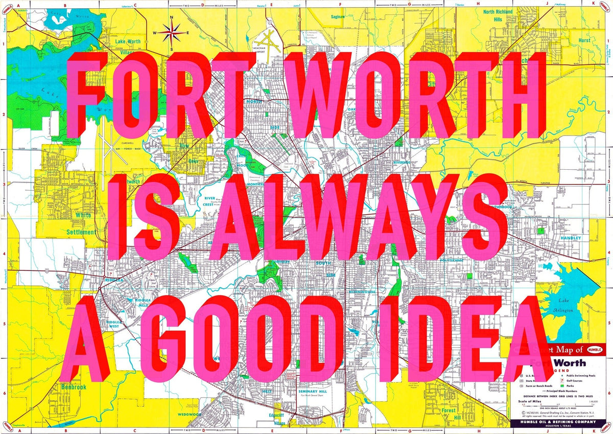 Fort Worth Retro Pop Art Map Print (landscape)
