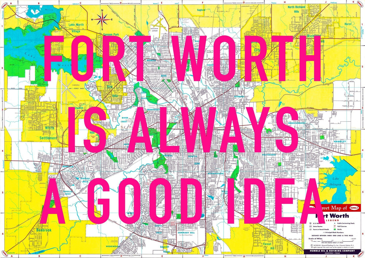 Fort Worth Retro Pop Art Map Print (landscape)