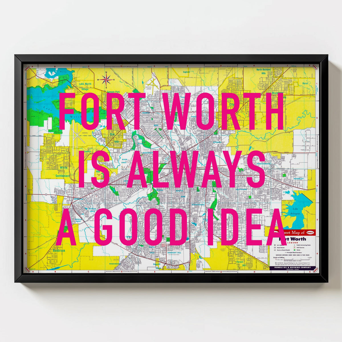 Fort Worth Retro Pop Art Map Print (landscape) - Magic Posters