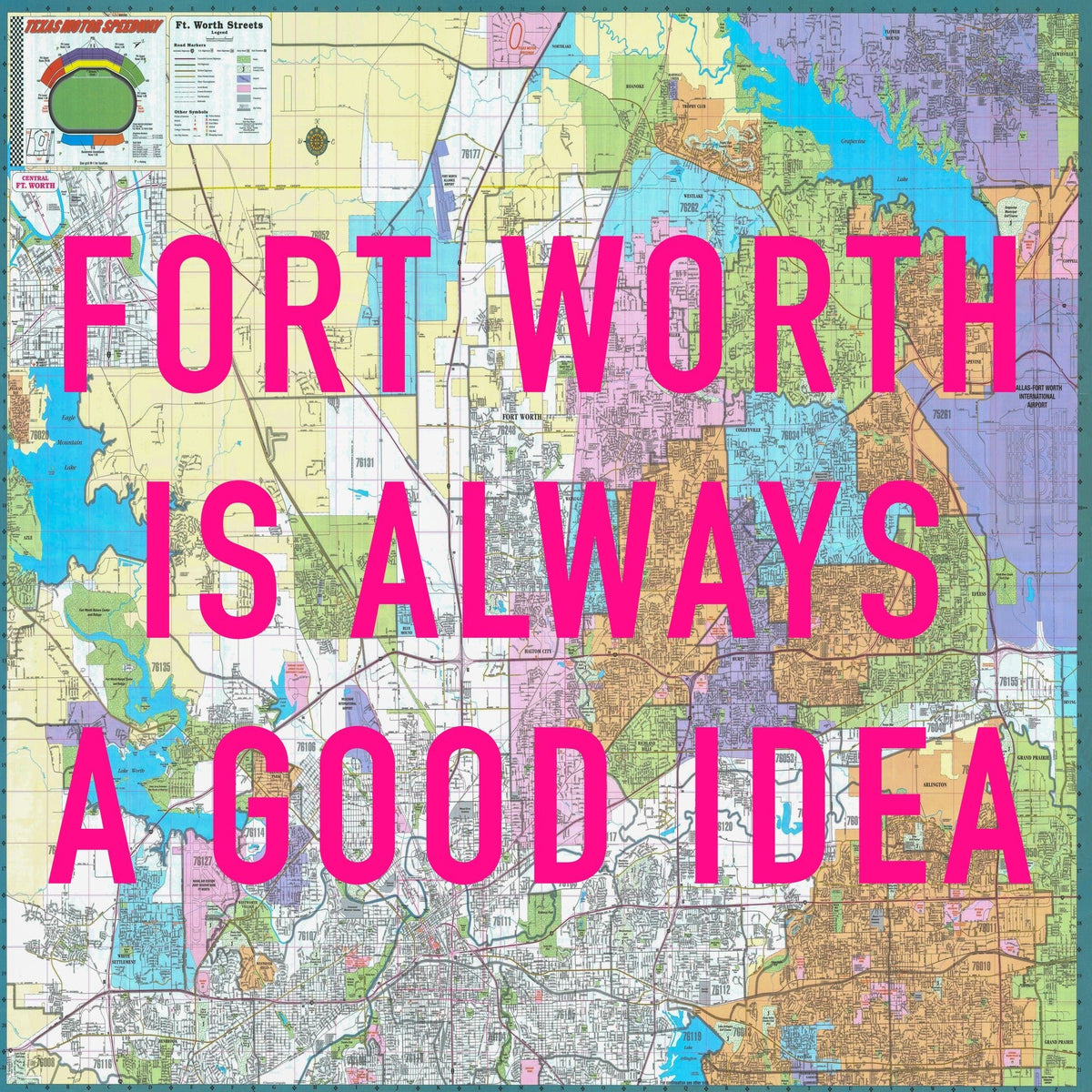 Fort Worth Retro Pop Art Map Print (square)