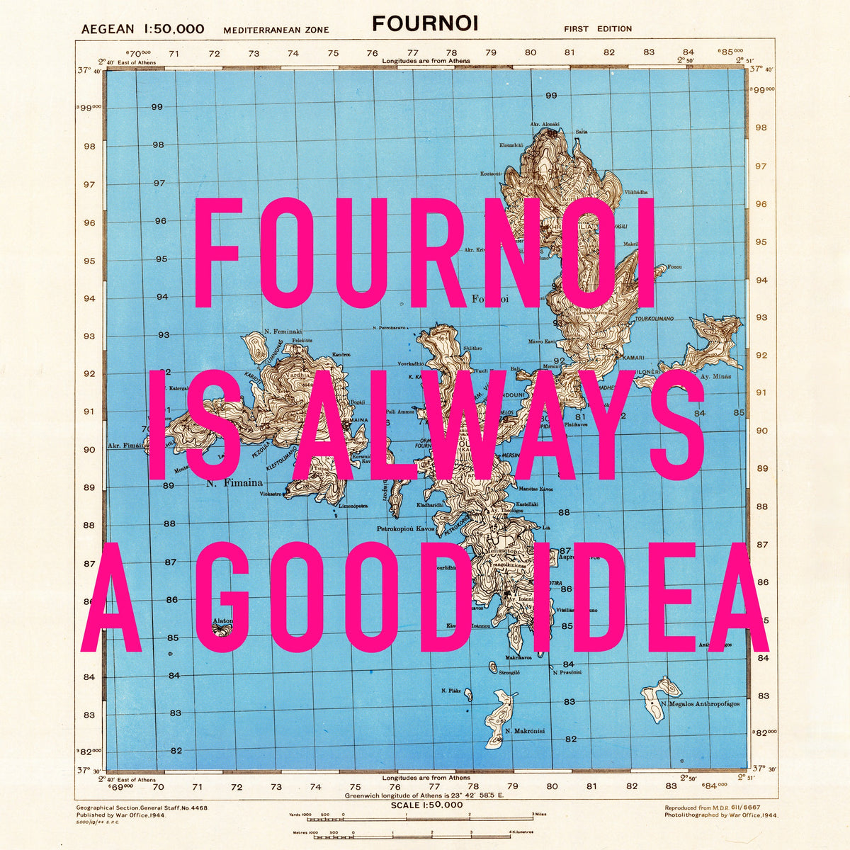 Fournoi Korseon Greek Island Retro Pop Art Map Print (square)