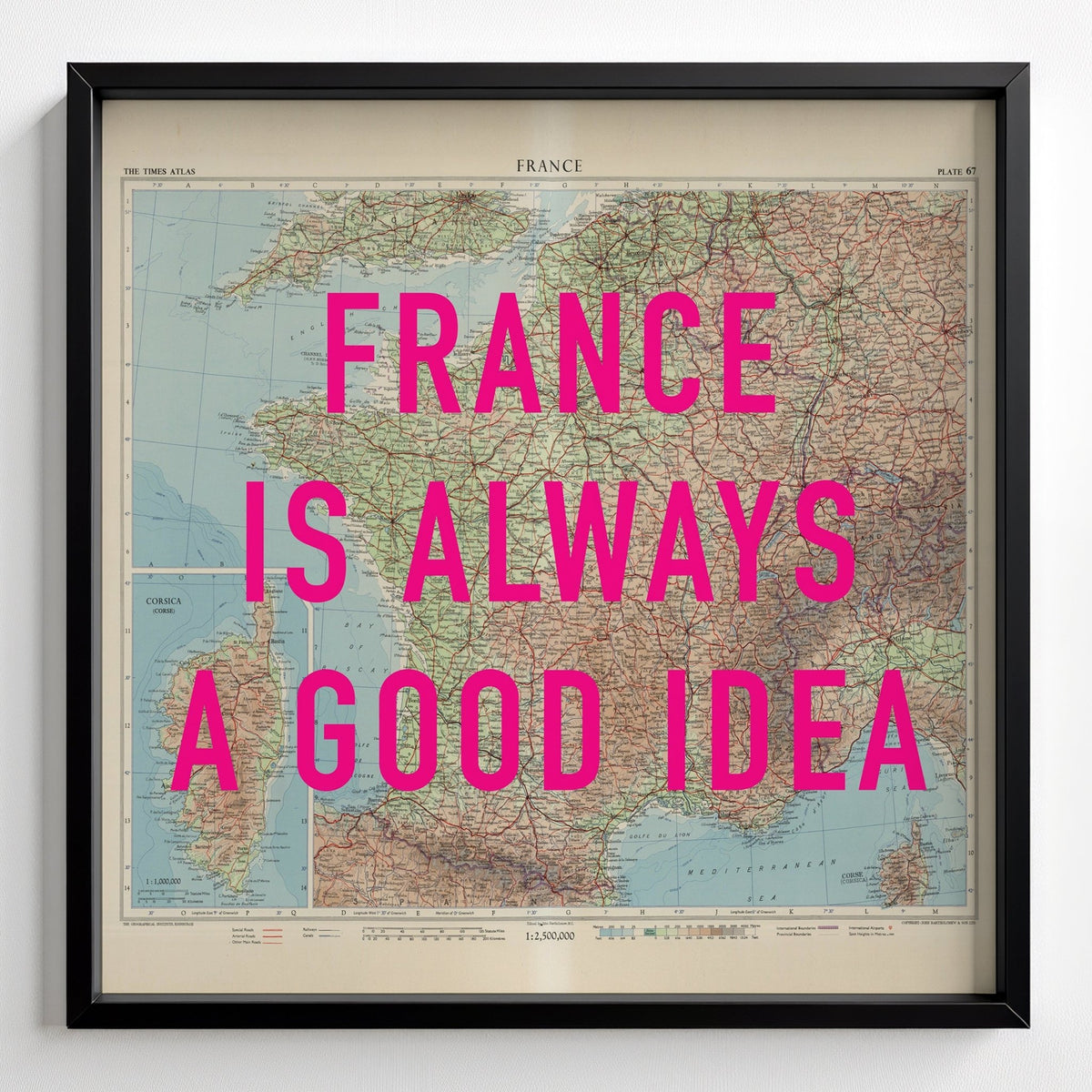 France Retro Pop Art Map Print (square) - black frame mockup - Magic Posters