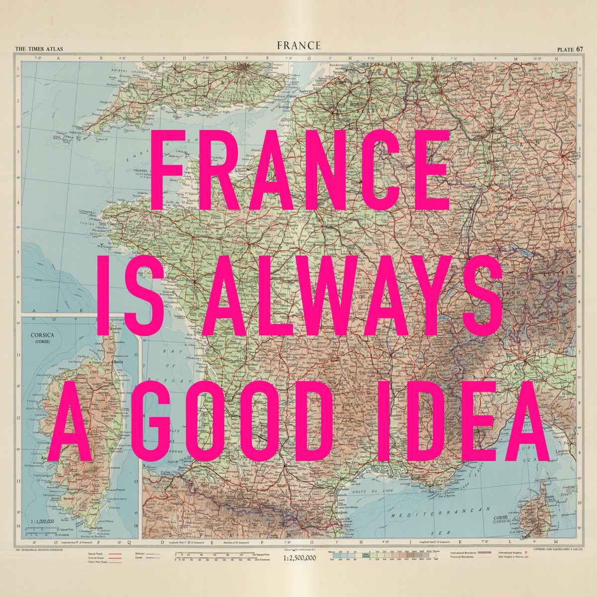 France Retro Pop Art Map Print (square)