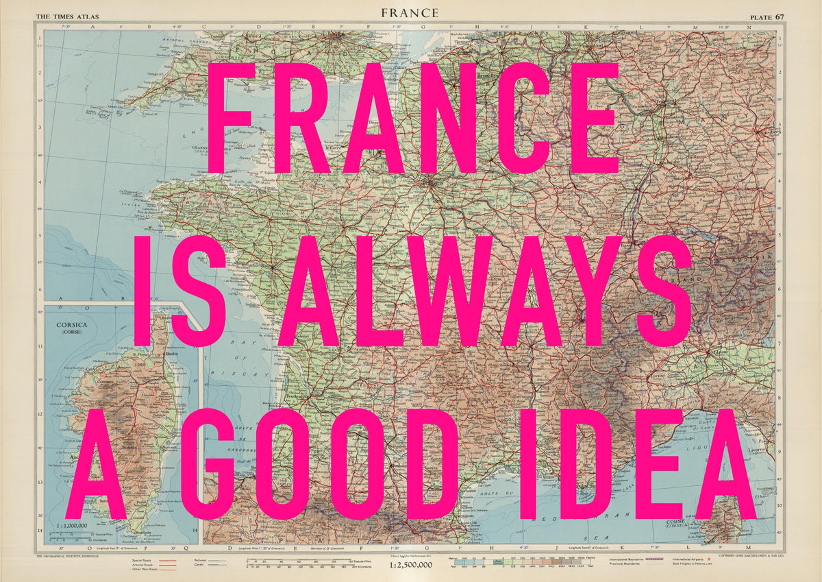 France Retro Pop Art Map Print