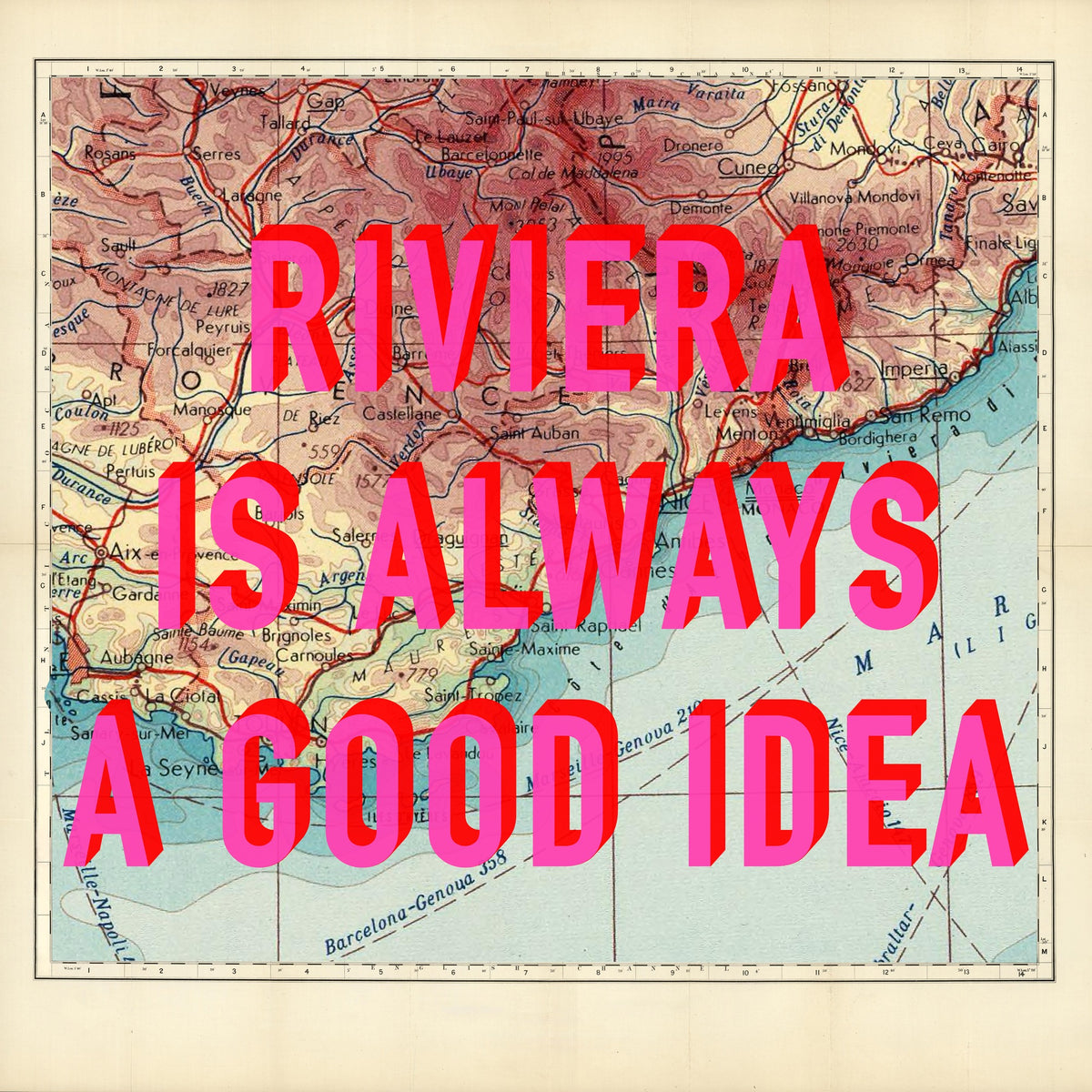 French Riviera Retro Pop Art Map Print (France)