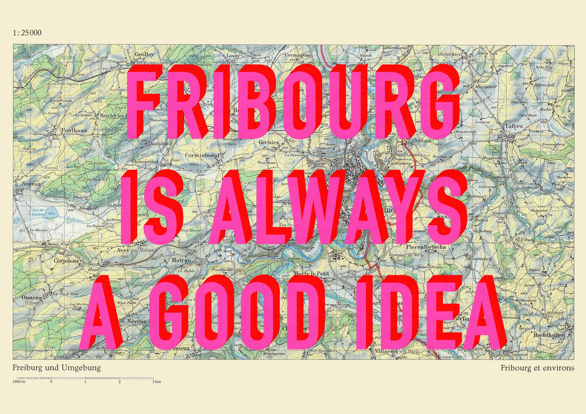 Fribourg Retro Pop Art Map Print (landscape) - Magic Posters