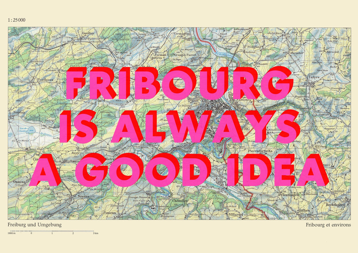 Fribourg Retro Pop Art Map Print (landscape) - Magic Posters
