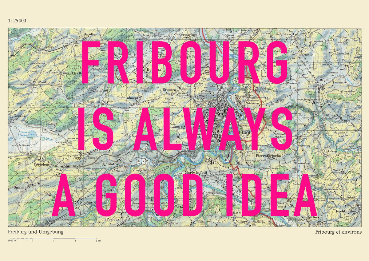 Fribourg Retro Pop Art Map Print (landscape) - Magic Posters