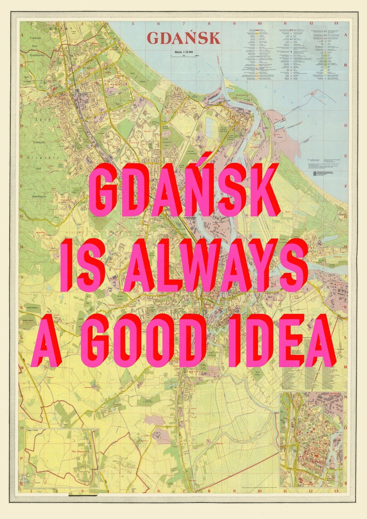 Gdansk Retro Pop Art Map Print (portrait) - Magic Posters