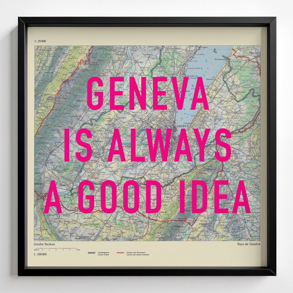 Geneva Retro Pop Art Map Print (square) - black frame mockup - Magic Posters