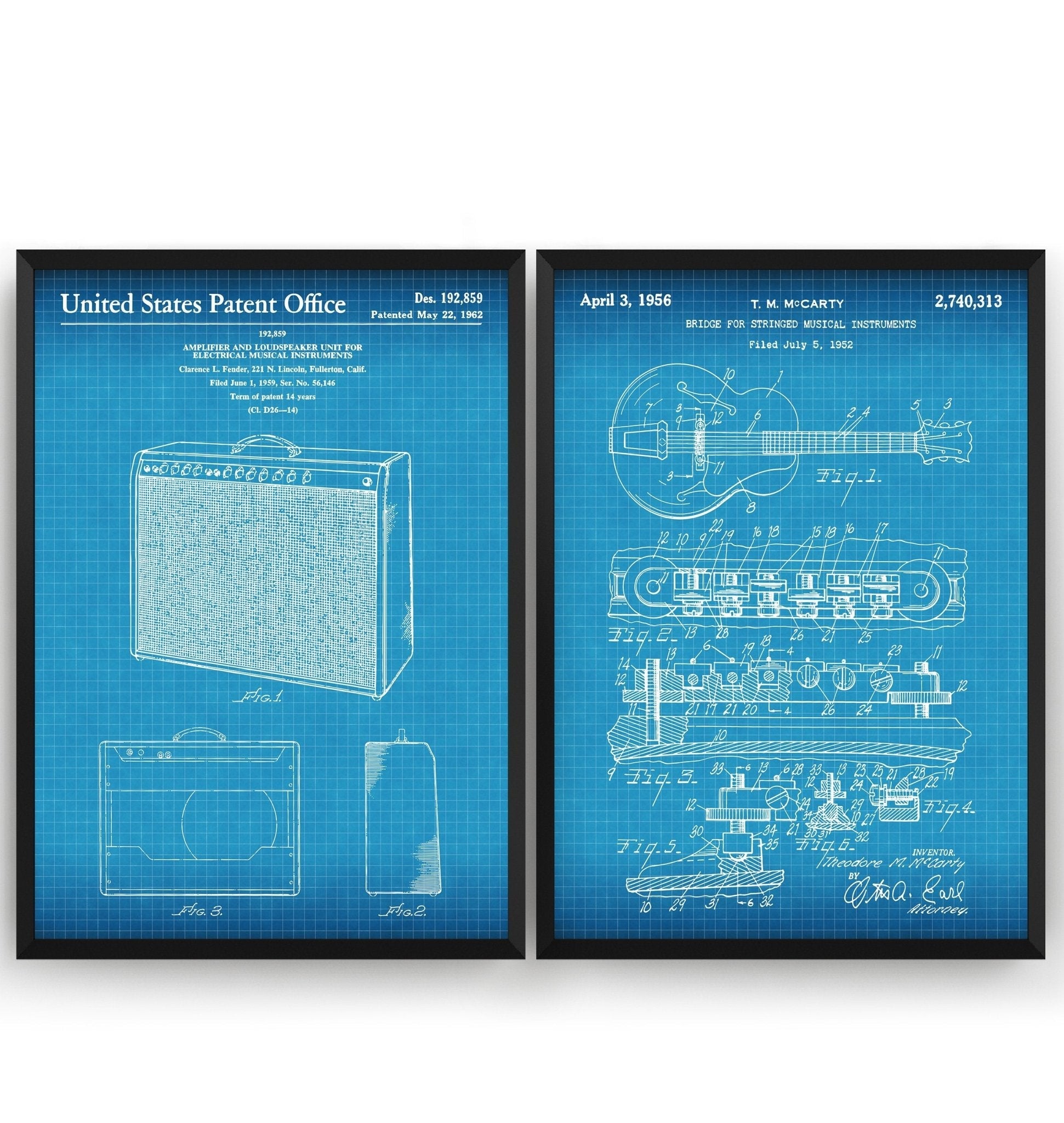 Gibson ES-355 Guitar 1956 + Amplifier 1962 Sets Of 2 Patent Prints - Magic Posters