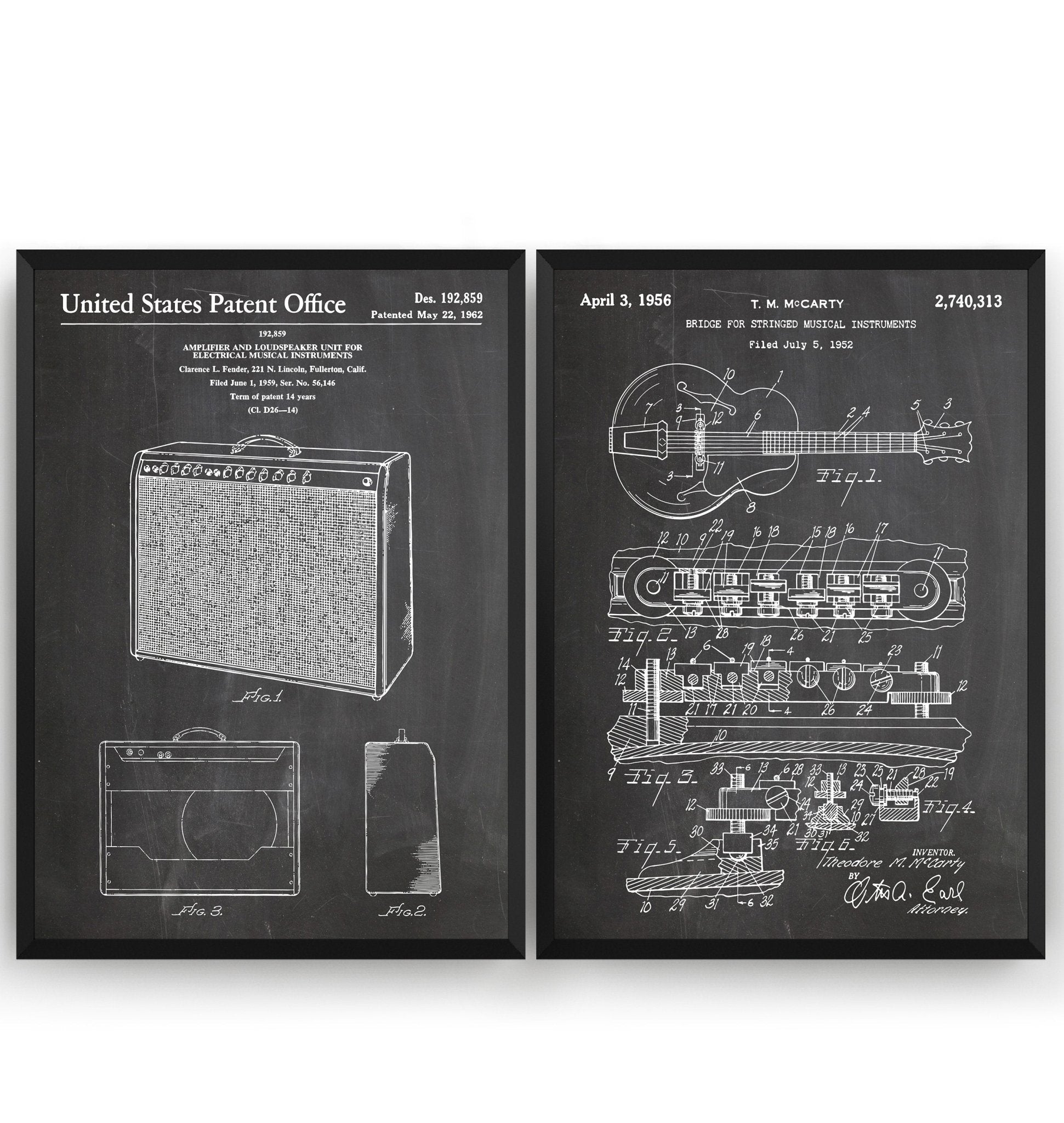 Gibson ES-355 Guitar 1956 + Amplifier 1962 Sets Of 2 Patent Prints - Magic Posters