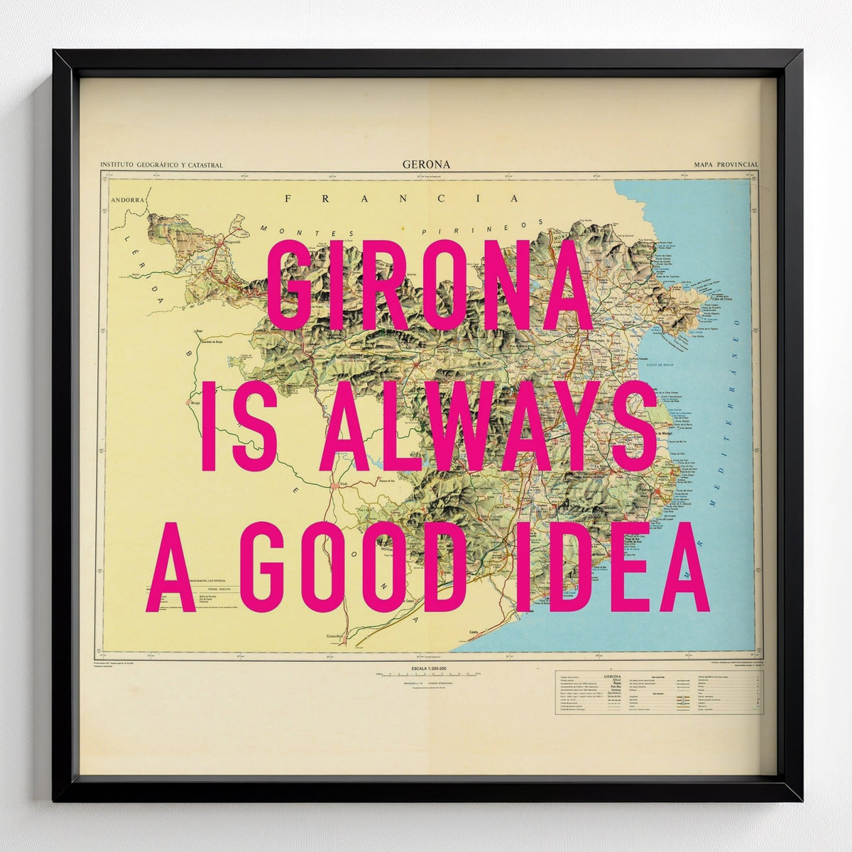Girona Retro Pop Art Map Print (Square) - black frame mockup - Magic Posters